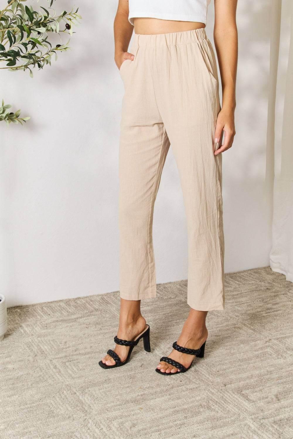 Shiny Pull-On Pants with Pockets - Clothes For Her Online Store