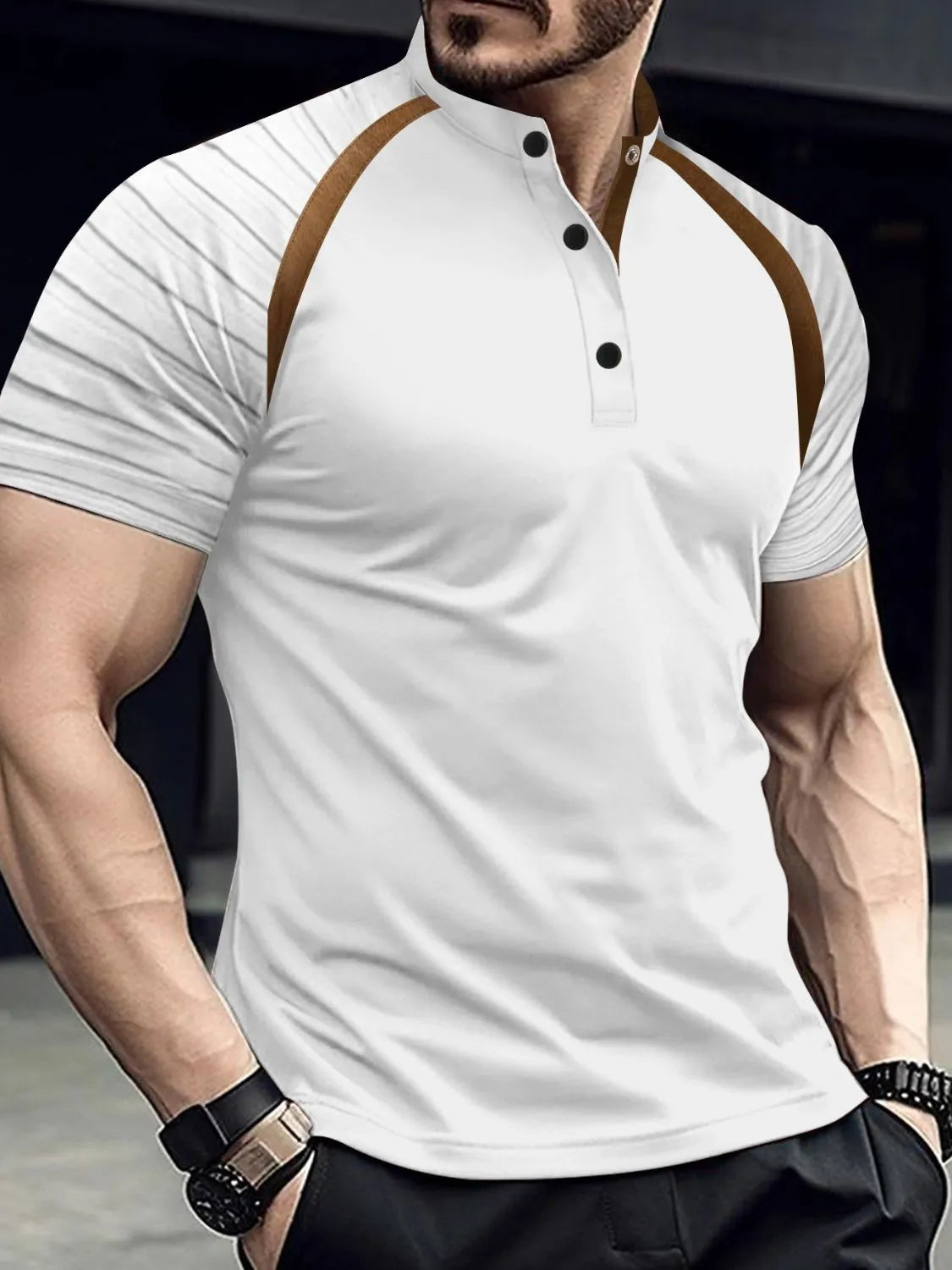 Men's Full Size Button Detail Short Sleeve Polo Plus Size