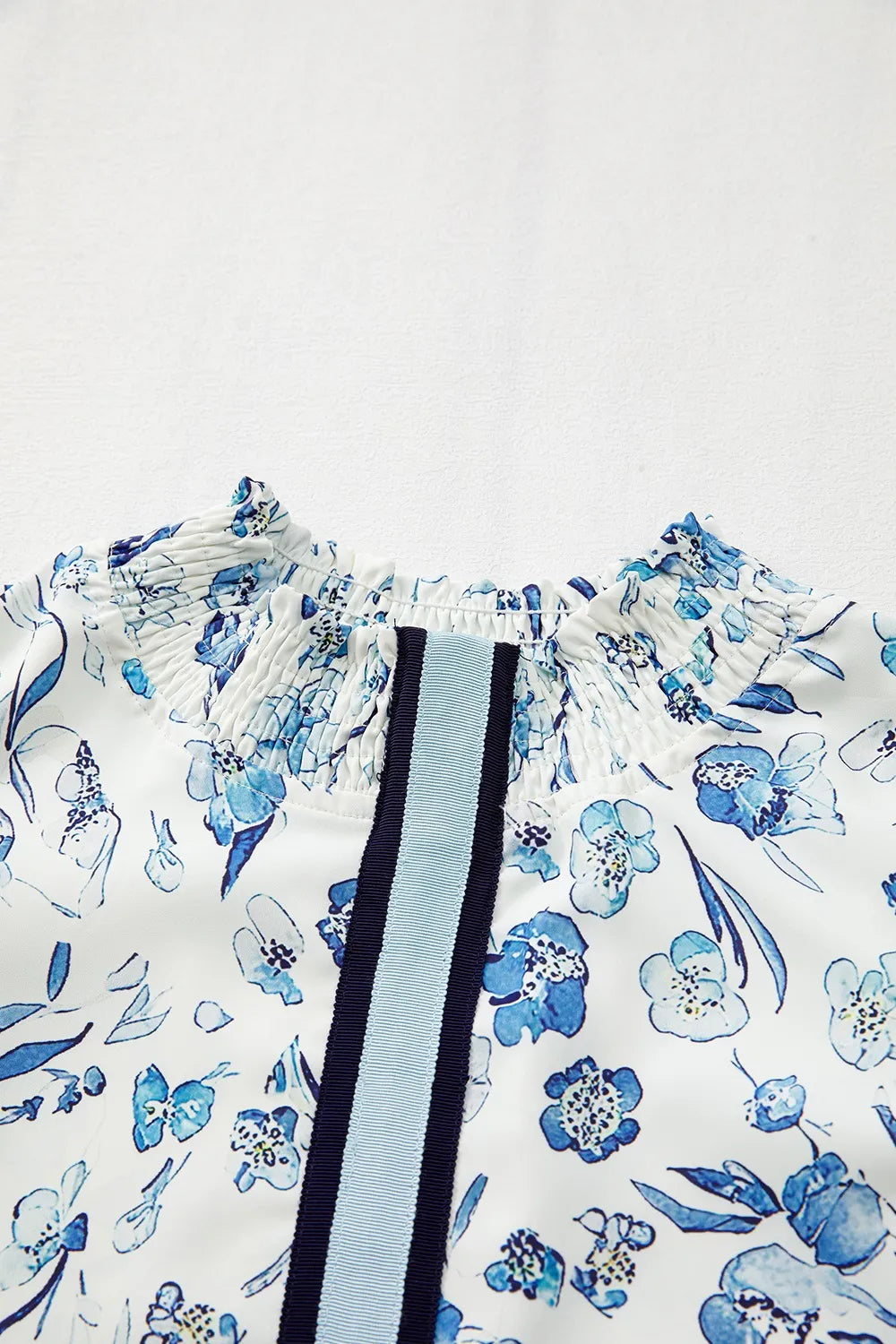 Floral Print Ruffled Short Sleeve Blouse