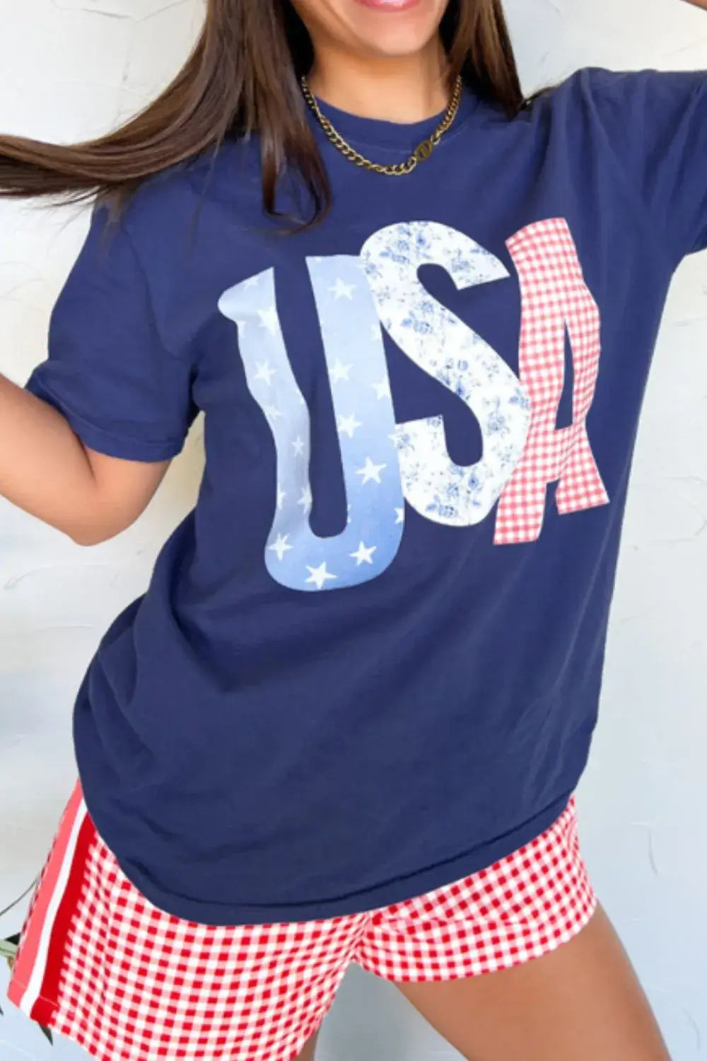 USA Letter Round Neck T-Shirt