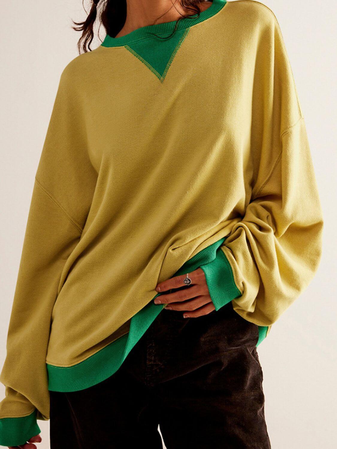 Mandy Contrast Trim Round Neck Long Sleeve Sweatshirt - Clothes For Her Online Store