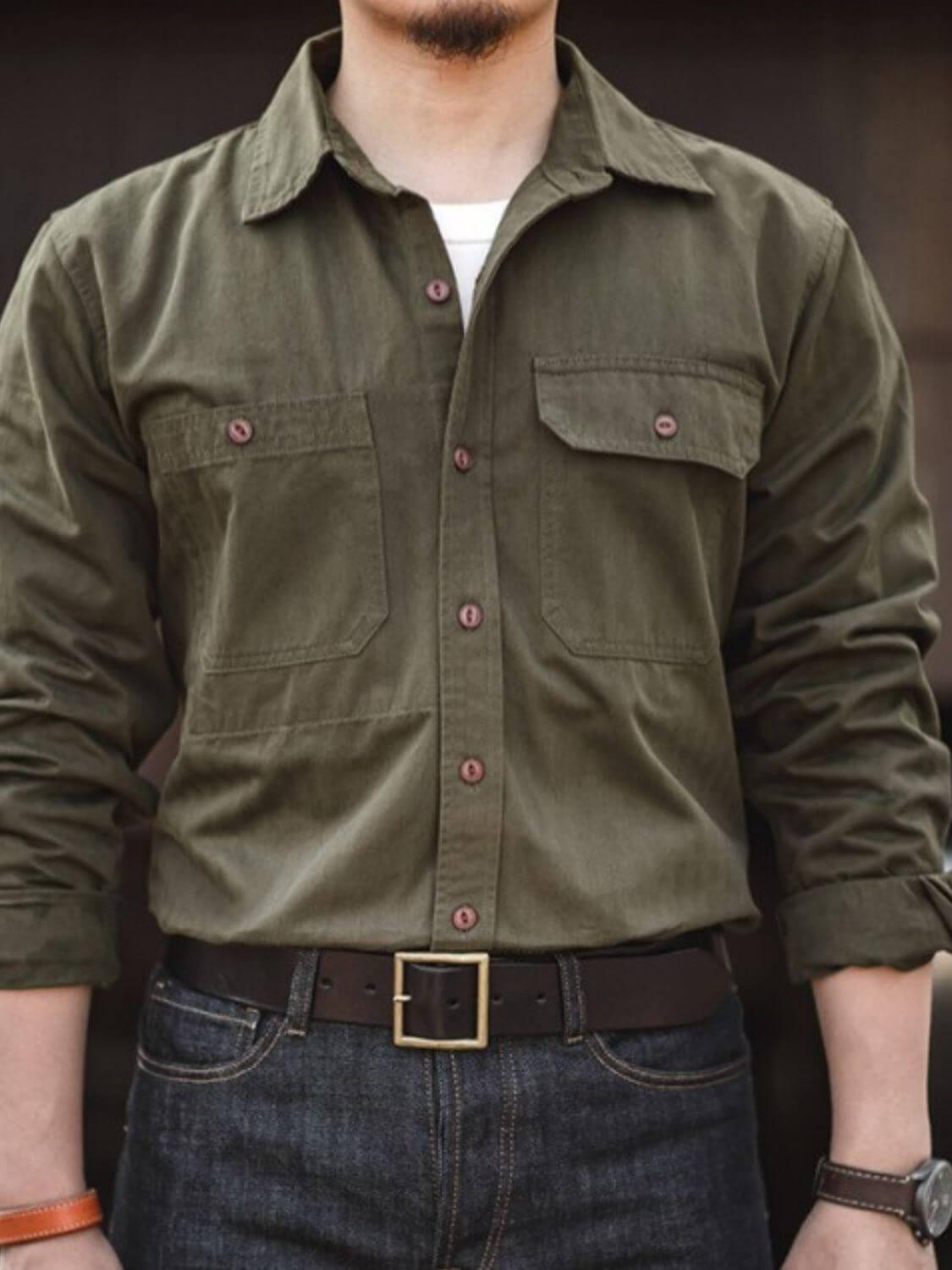 Men's Button Down Long Sleeve Shirt with Chest Pockets - Clothes For Her Online Store