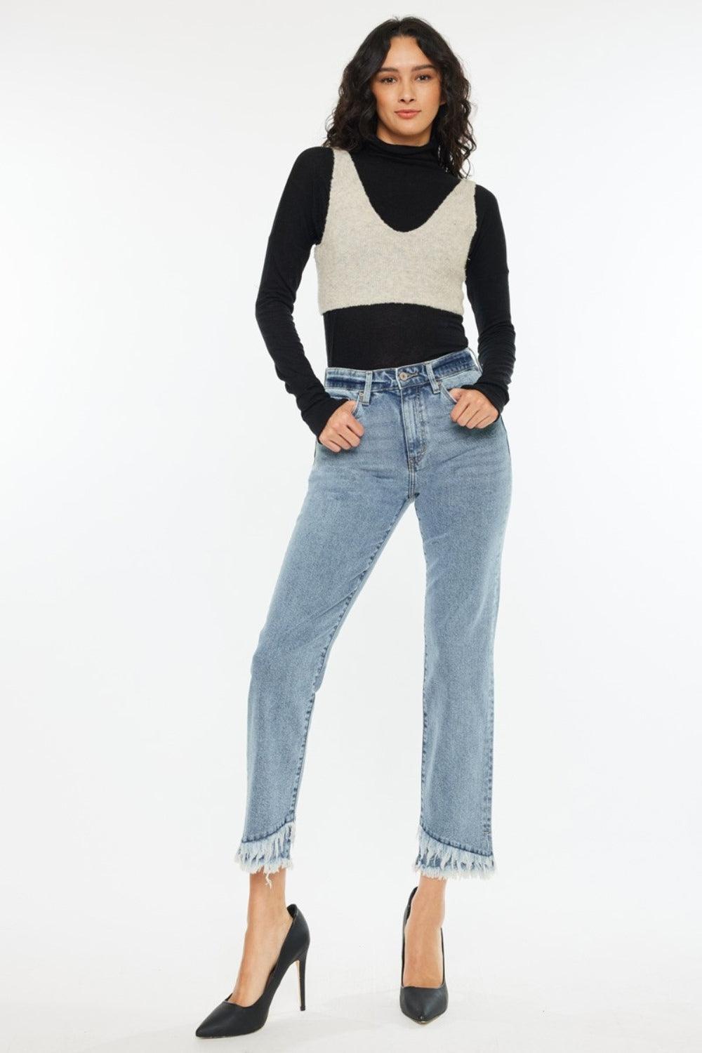 Kancan Raw Hem High Rise Straight Jeans - Clothes For Her Online Store