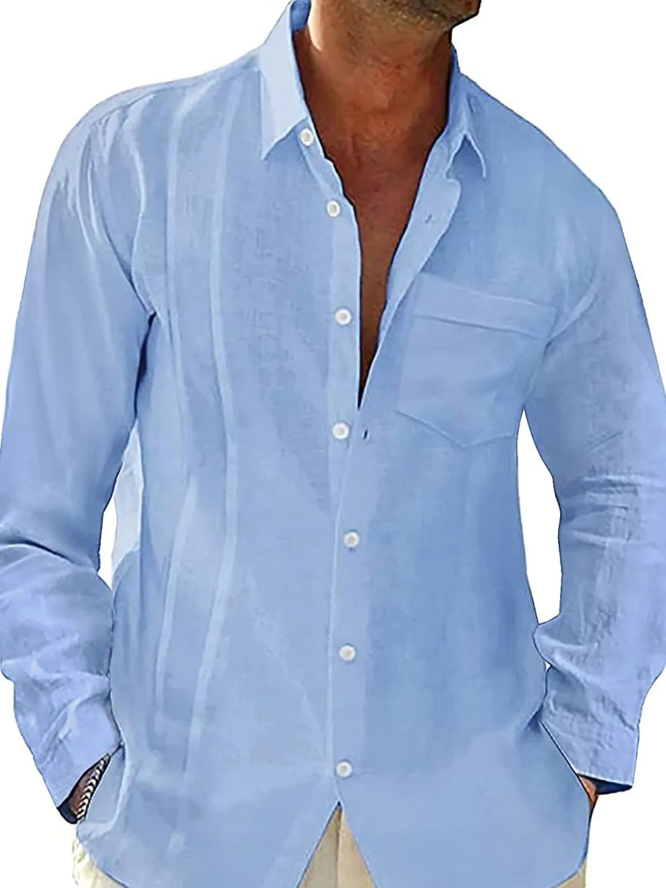 Men's Full Size Casual Linen Long Sleeve Button Down Shirt Plus Size