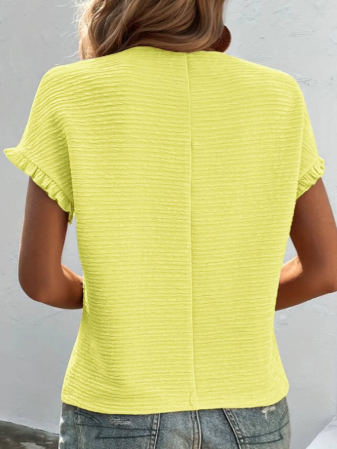 Texture Round Neck Short Sleeve T-Shirt - Clothes For Her Online Store