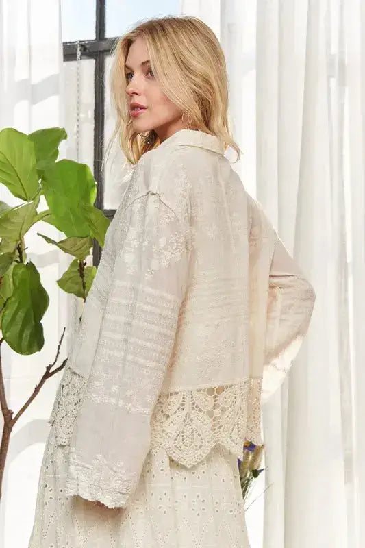ADORA Crochet Lace Long Sleeves Button Down Shirt - Clothes For Her Online Store
