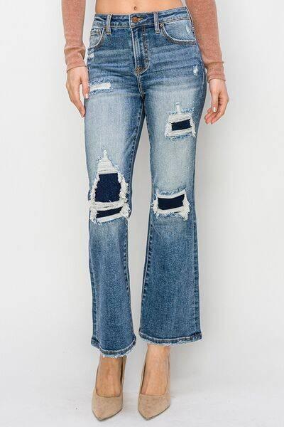 Risen Full Size High Rise Distressed Ankle Flare Jeans - Clothes For Her Online Store