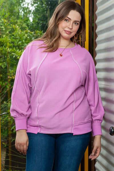 Plus Size Contrast Stitching Long Sleeve T-Shirt - Clothes For Her Online Store