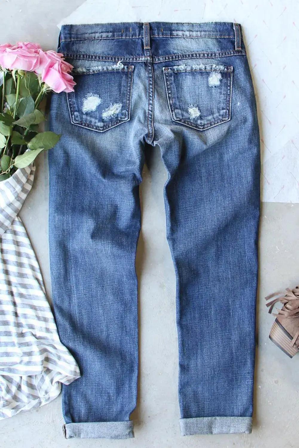 Pumpkin Distressed Straight Jeans - Clothes For Her Online Store