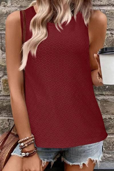 Florira Eyelet Round Neck Tank - Clothes For Her Online Store