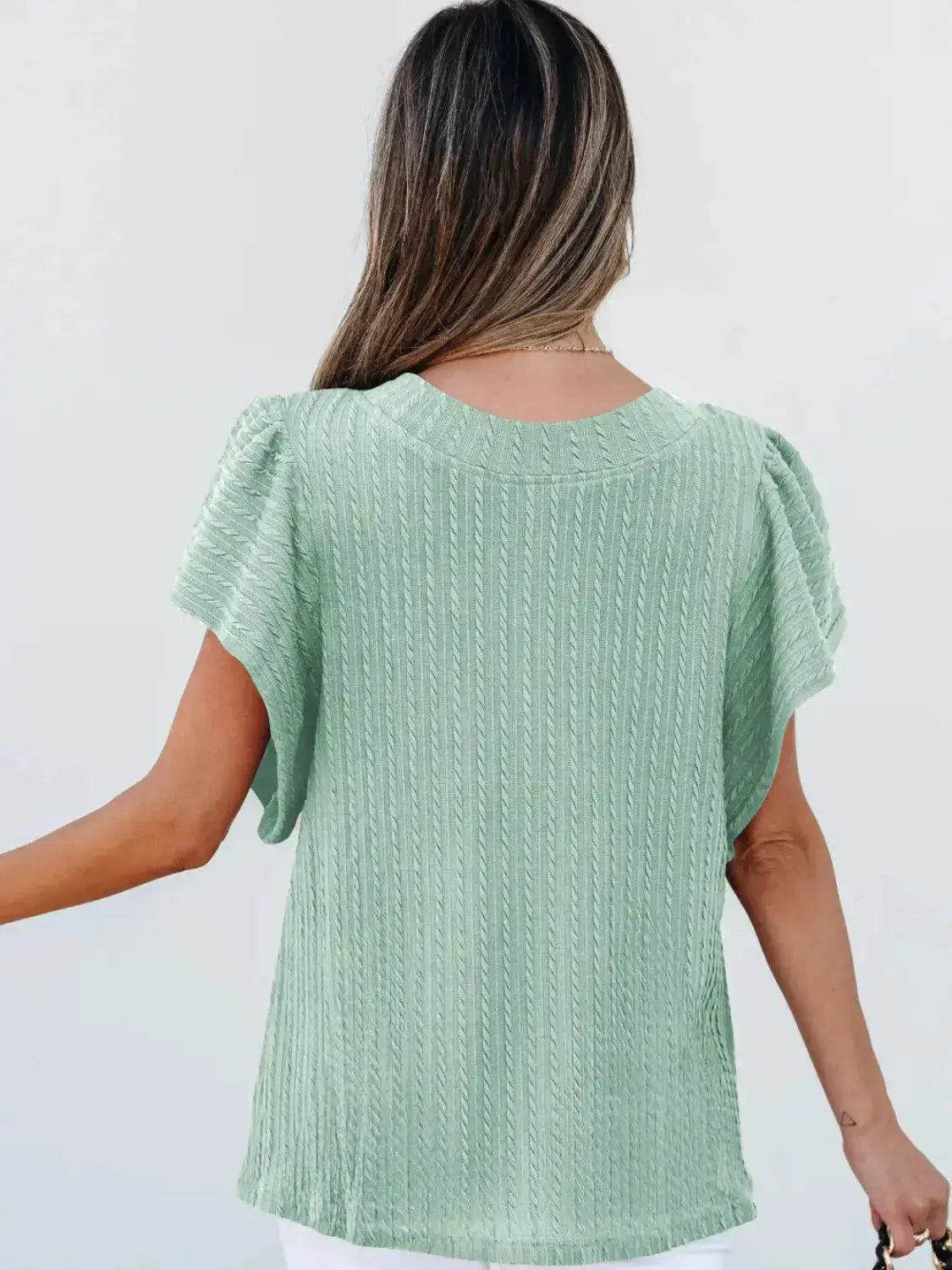 Round Neck Ruffle Sleeve Top - Clothes For Her Online Store