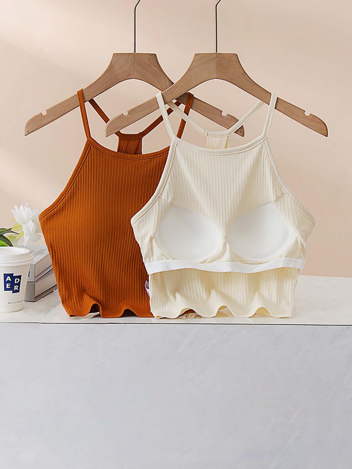 Grecian Neck Cropped Tank with Chest Pads - Clothes For Her Online Store
