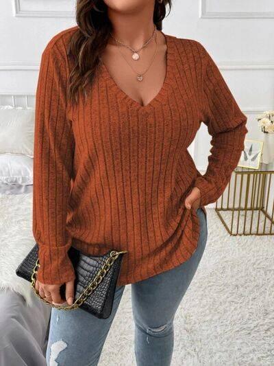 Plus Size V-Neck Long Sleeve T-Shirt - Clothes For Her Online Store