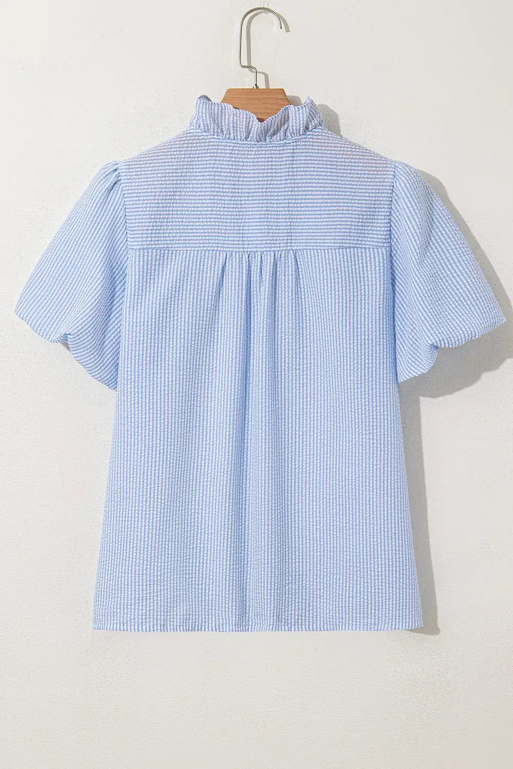 Striped Ruffle Short Bubble Sleeve Shirt