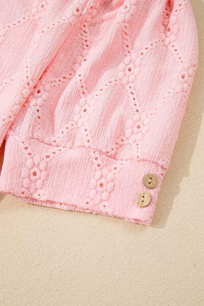 Flower Geometric Textured Short Sleeve Top - Clothes For Her Online Store
