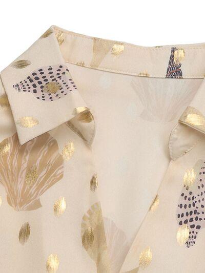 Perfee Printed Collared Neck Long Sleeve Shirt - Clothes For Her Online Store