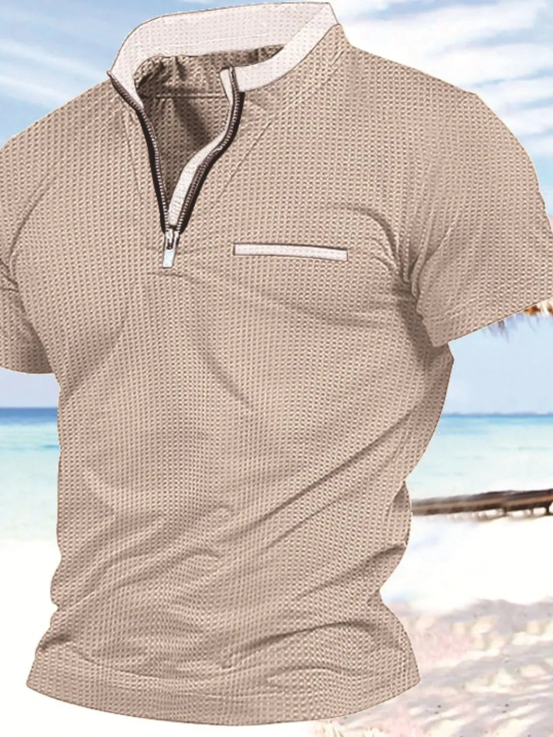 Men's Full Size Zip Collar Short Sleeve Polo Plus Size