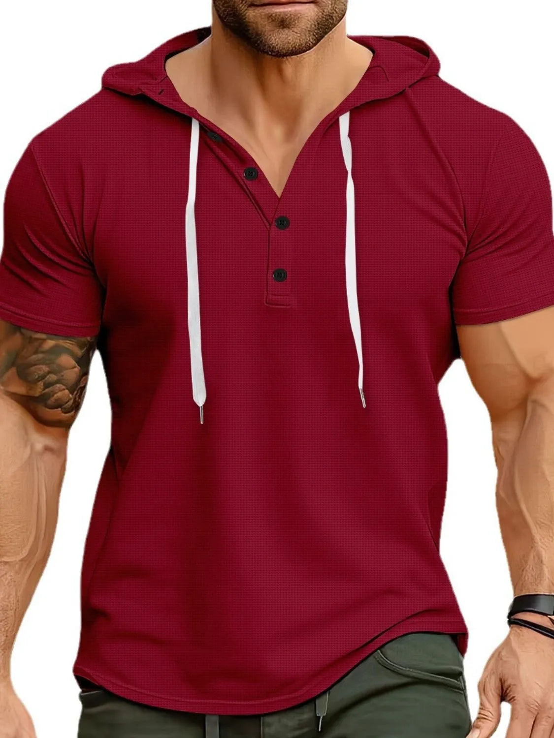 Men's Full Size Drawstring Short Sleeve Hooded Top Plus Size