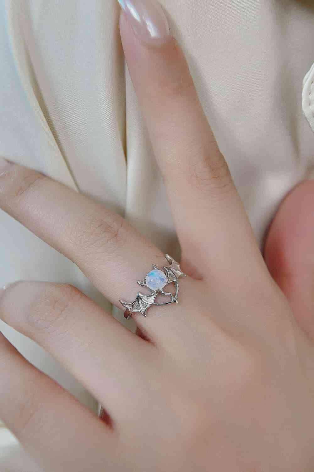 Moonstone Bat 925 Sterling Silver Ring - Clothes For Her Online Store