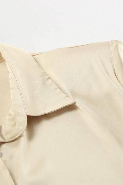 Button Down Long Sleeve Satin Shirt - Clothes For Her Online Store