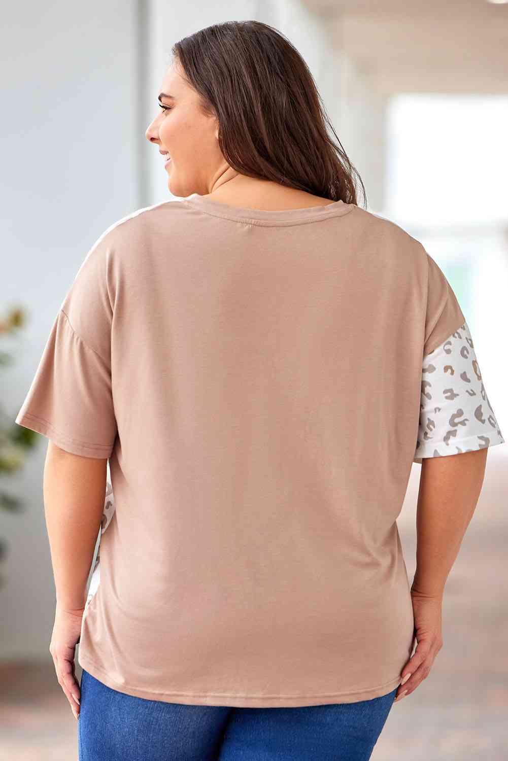 Plus Size Leopard V-Neck T-Shirt - Clothes For Her Online Store