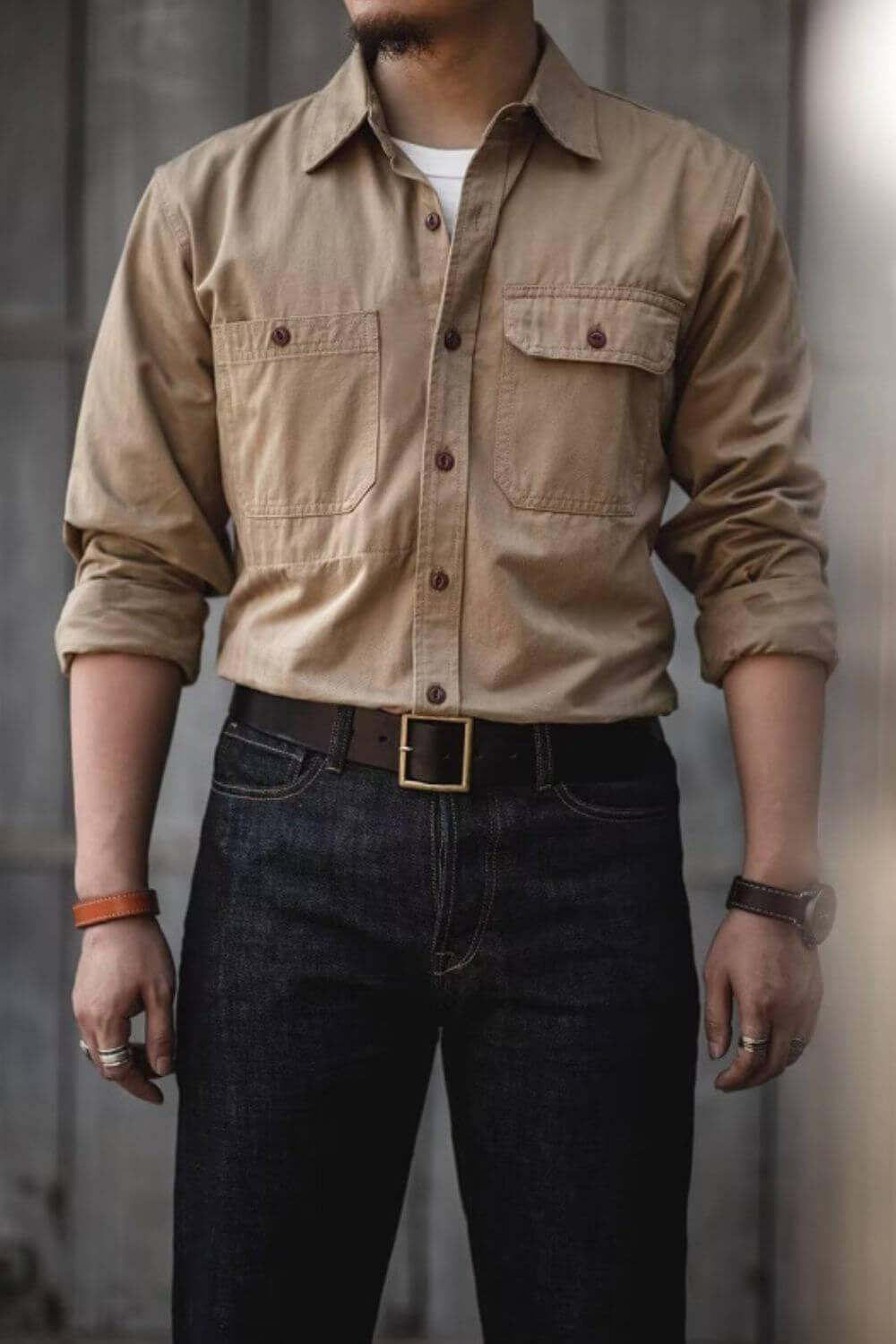 Men's Button Down Long Sleeve Shirt with Chest Pockets - Clothes For Her Online Store