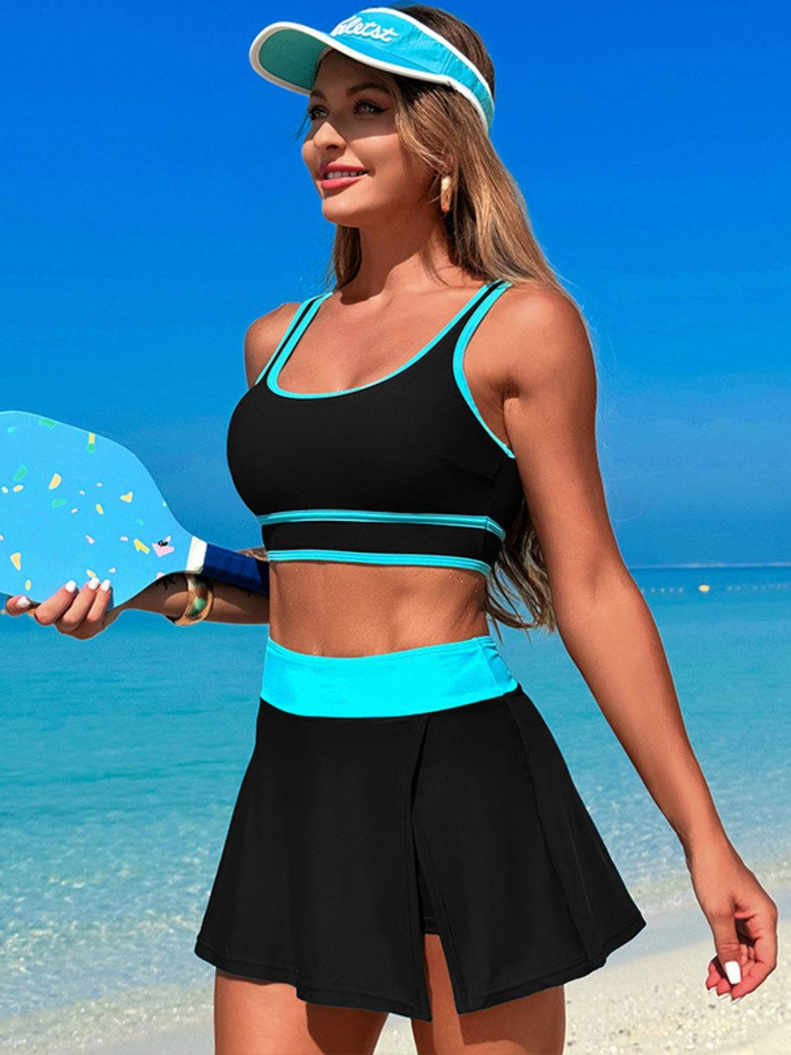 Scoop Neck Top and Skort Swim Set - Clothes For Her Online Store