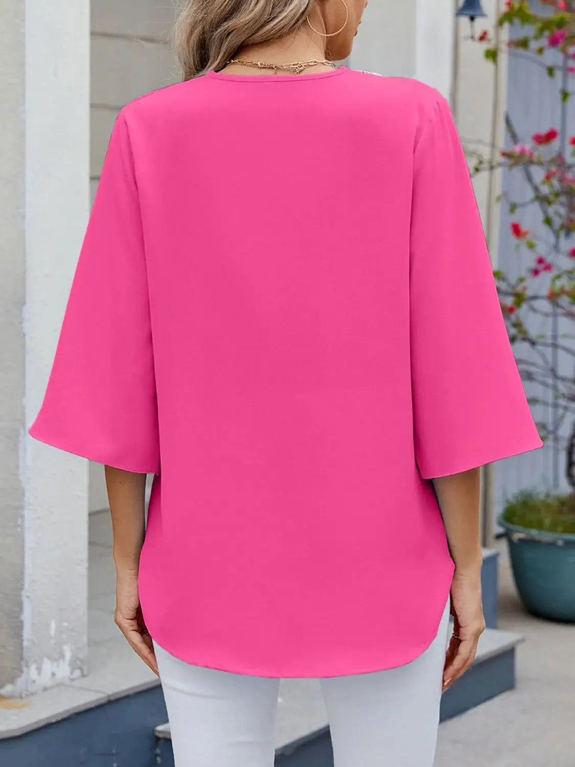 V-Neck 3/4 Sleeve Blouse - Clothes For Her Online Store