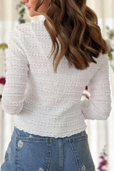Long Sleeve Jacquard Slim Top - Clothes For Her Online Store