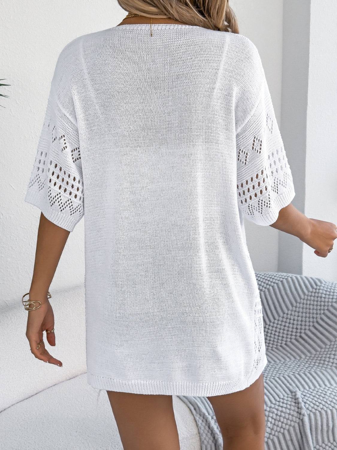 Openwork Open Front Half Sleeve Cardigan