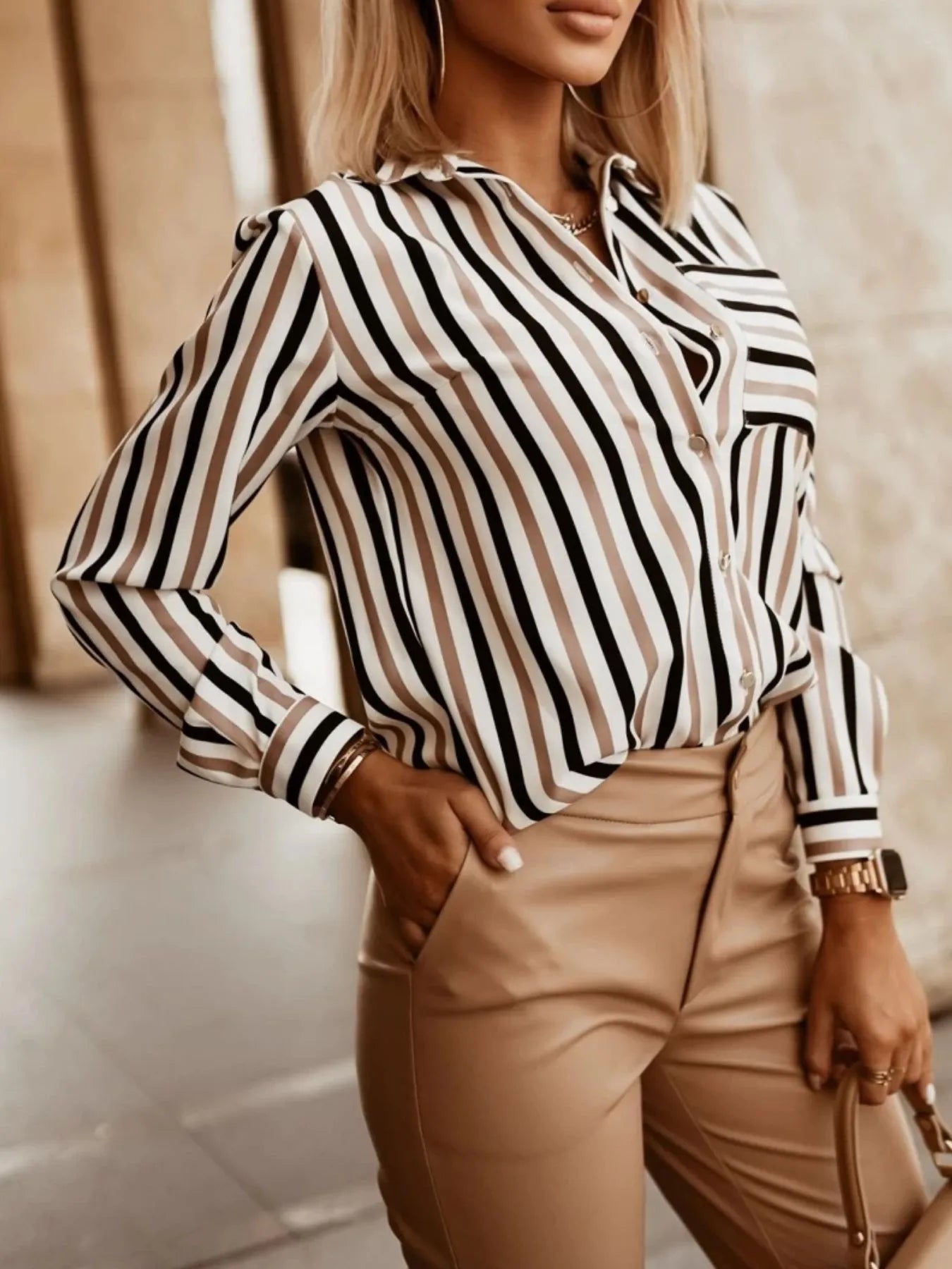 Striped Button-Down Long Sleeve Shirt