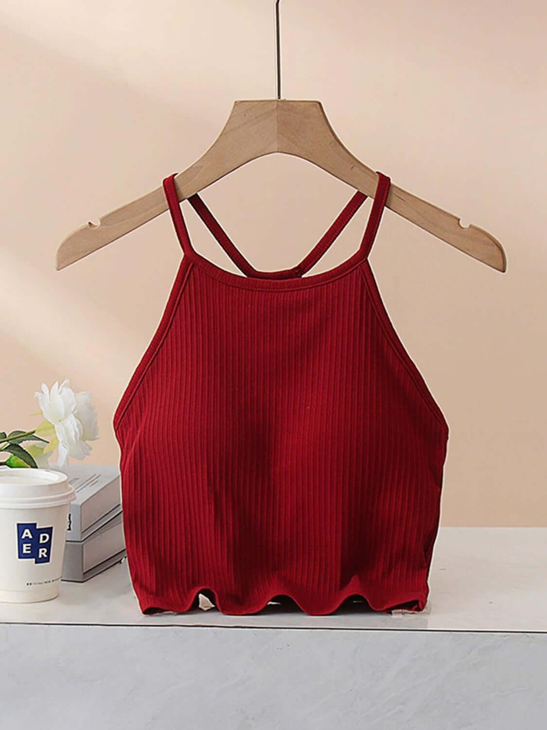 Grecian Neck Cropped Tank with Chest Pads - Clothes For Her Online Store