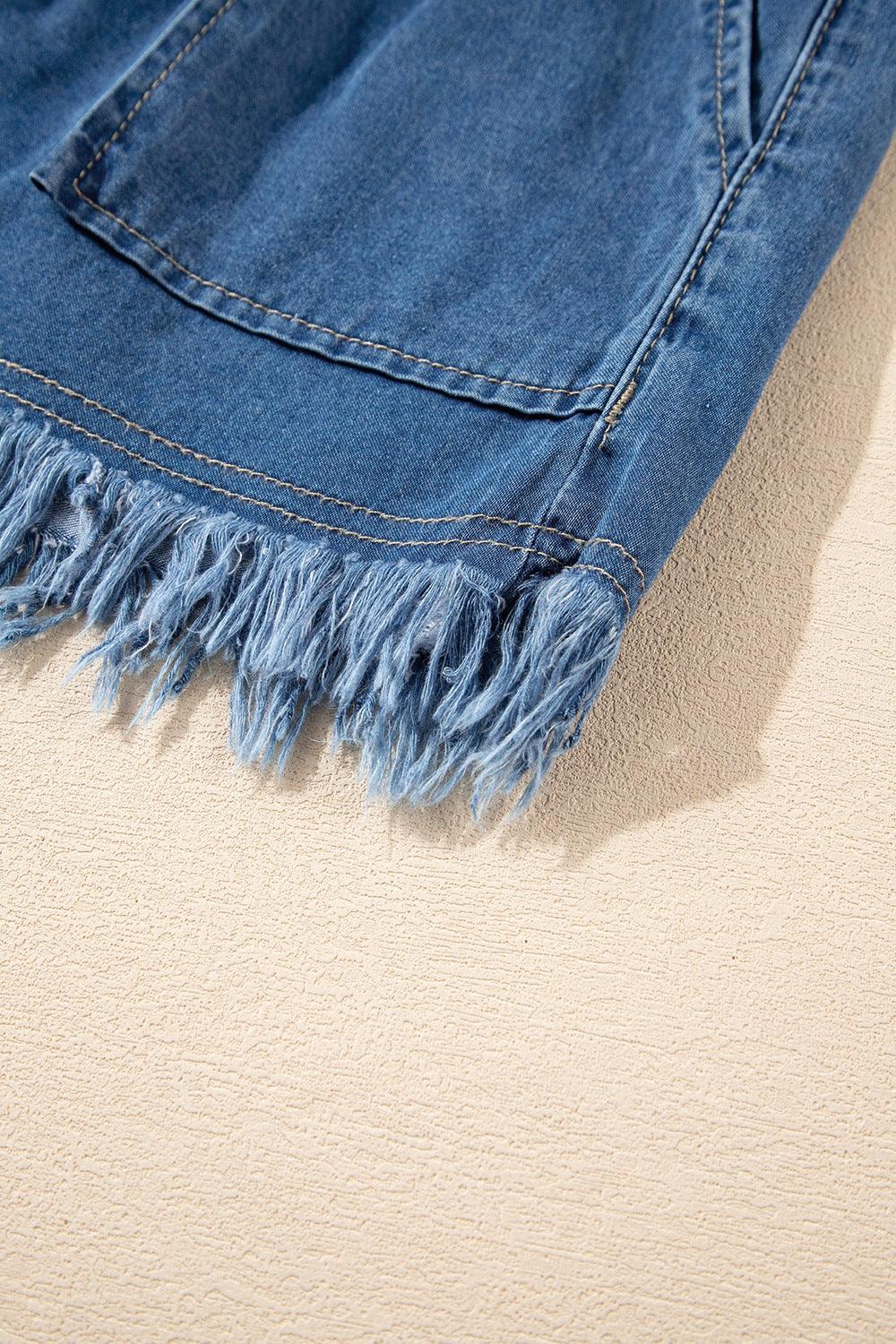 Raw Hem Drawstring High Waist Denim Shorts with Pockets - Clothes For Her Online Store