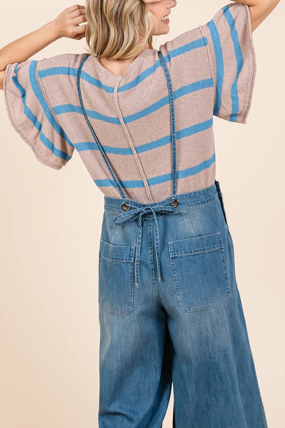 Mittoshop Denim Tie Back Sleeveless Wide Leg Overalls - Clothes For Her Online Store