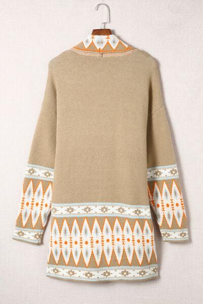 Geometric Open Front Long Sleeve Cardigan - Clothes For Her Online Store