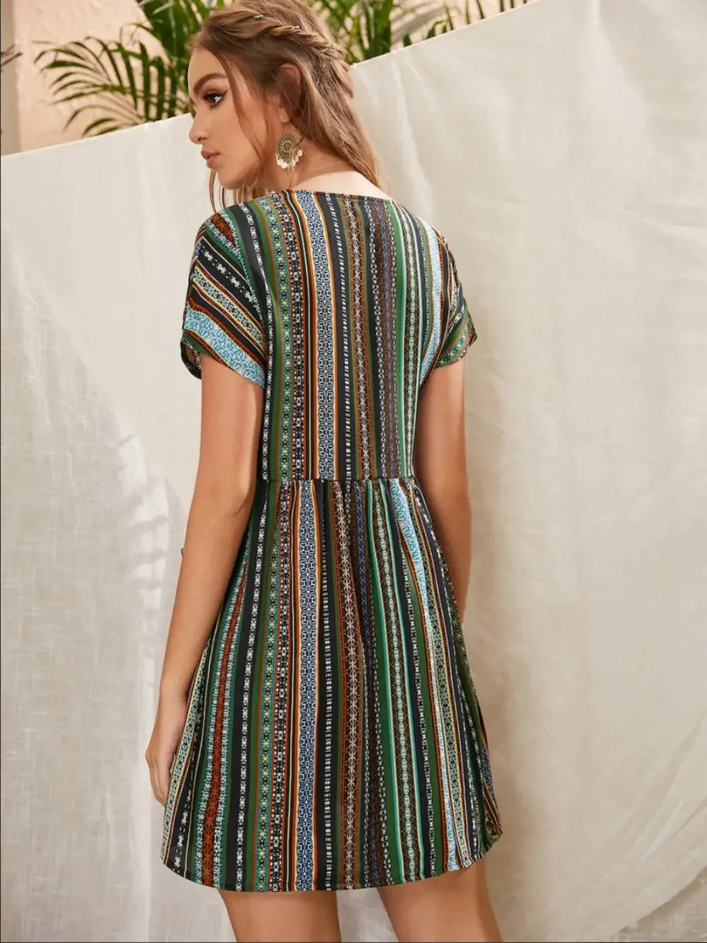 Printed Short Sleeve Mini Dress