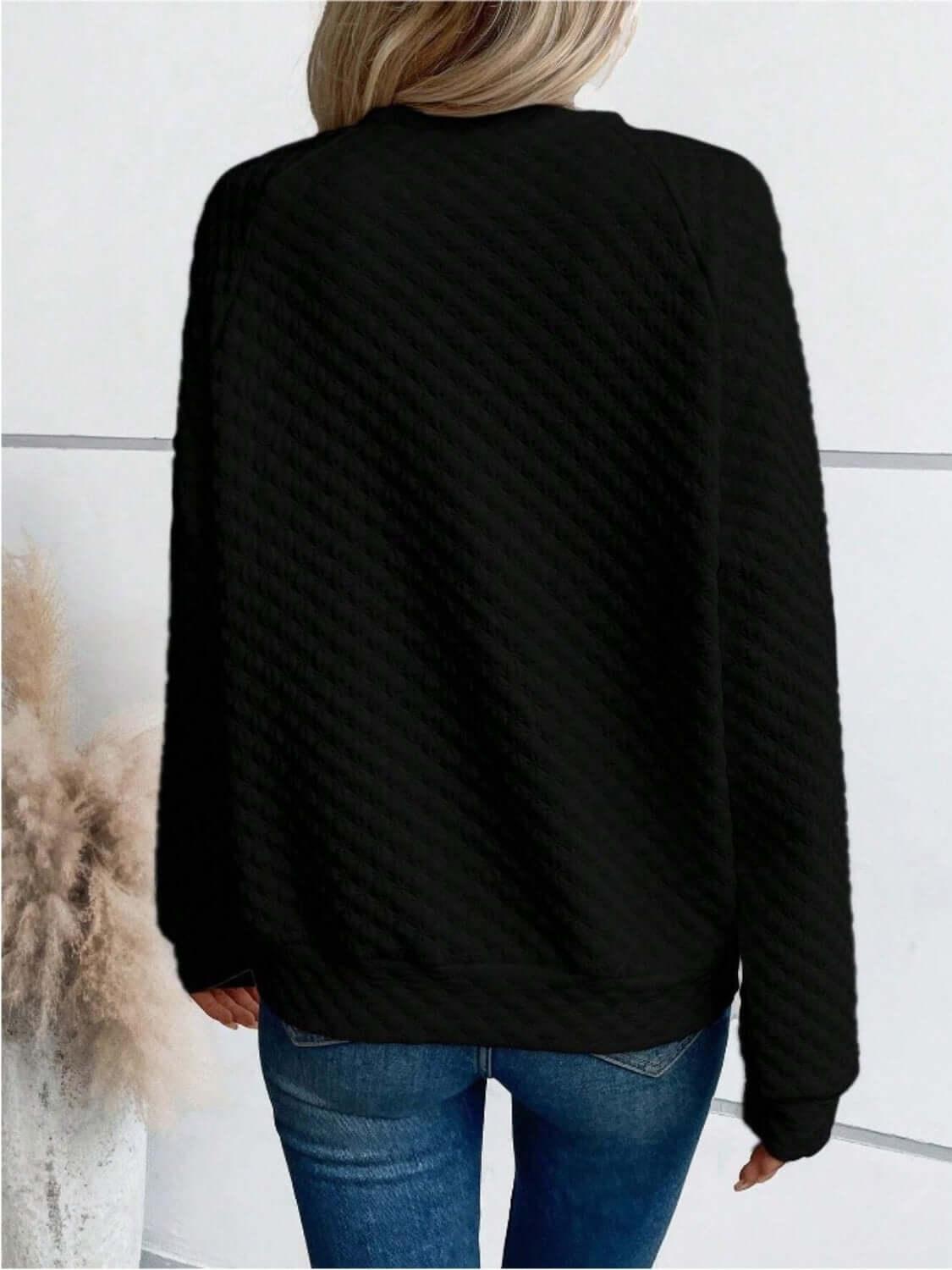 Notched Long Sleeve Sweatshirt - Clothes For Her Online Store