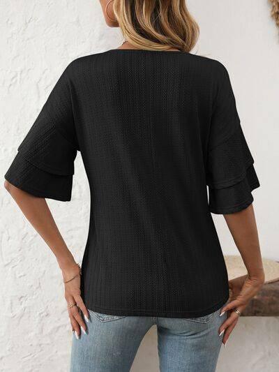 Mandy V-Neck Ruffle Half Sleeve Top - Clothes For Her Online Store