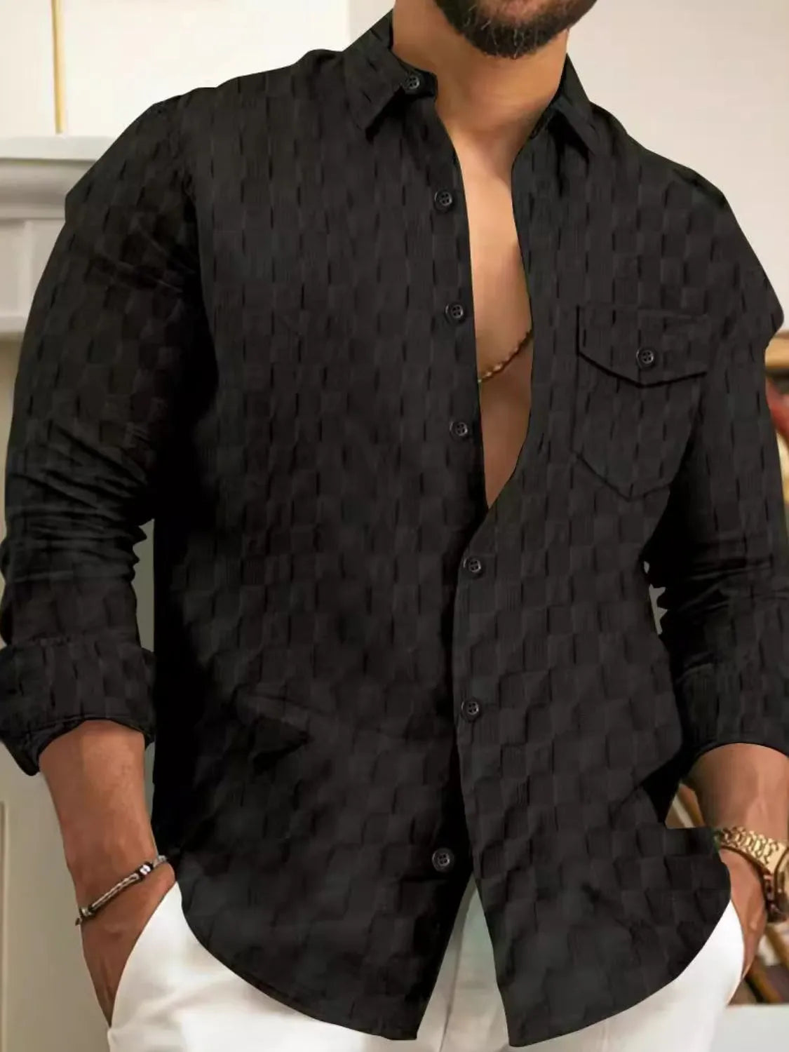 Men's Full Size Button Up Long Sleeve Shirt Plus Size