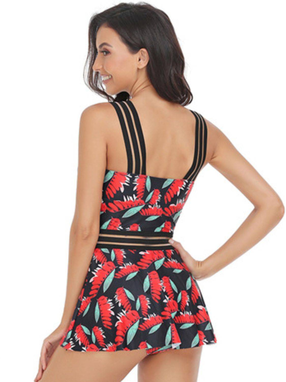 Ruched Printed Sweetheart Neck Two-Piece Swim Set - Clothes For Her Online Store