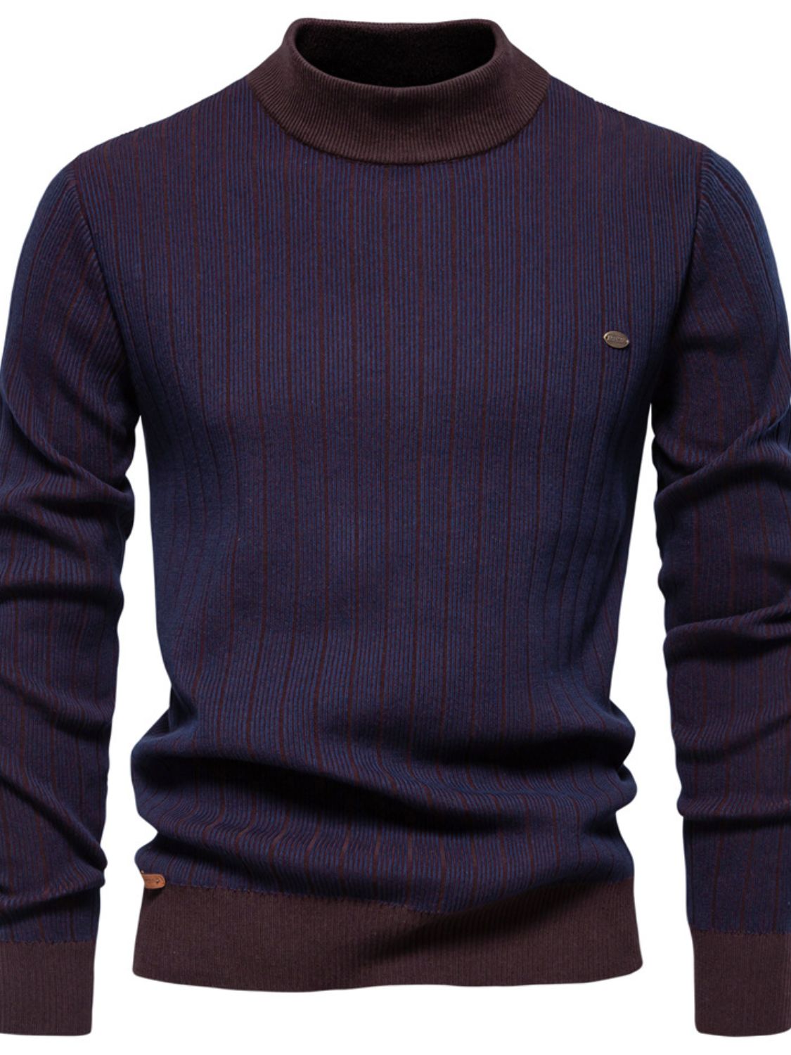 Men's Mock Neck Contrast Striped Sweater - Clothes For Her Online Store