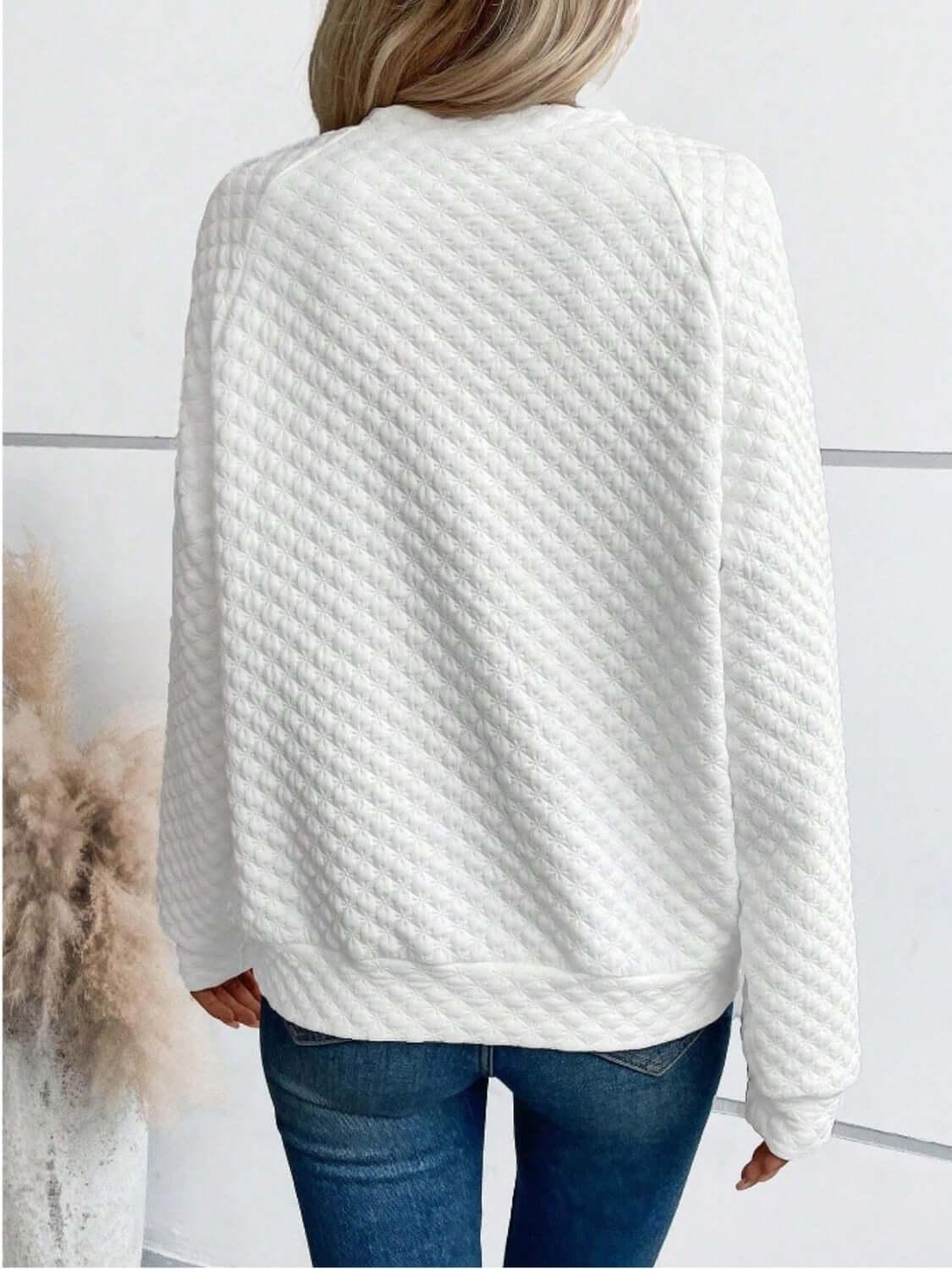 Notched Long Sleeve Sweatshirt - Clothes For Her Online Store