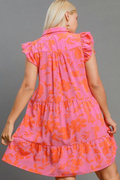 Umgee Full Size Floral Print Ruffle Cap Sleeve Tiered Dress Plus Size - Clothes For Her Online Store