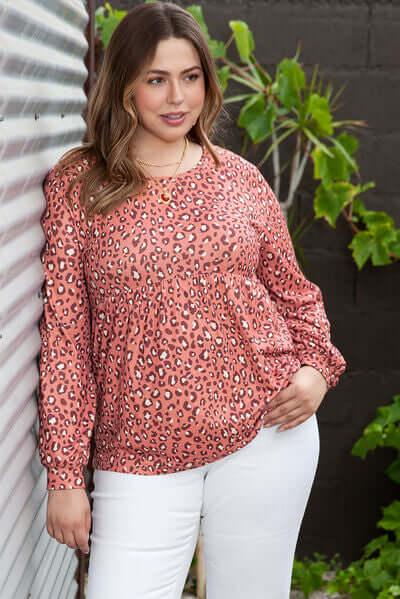 Plus Size Leopard Long Sleeve T-Shirt - Clothes For Her Online Store