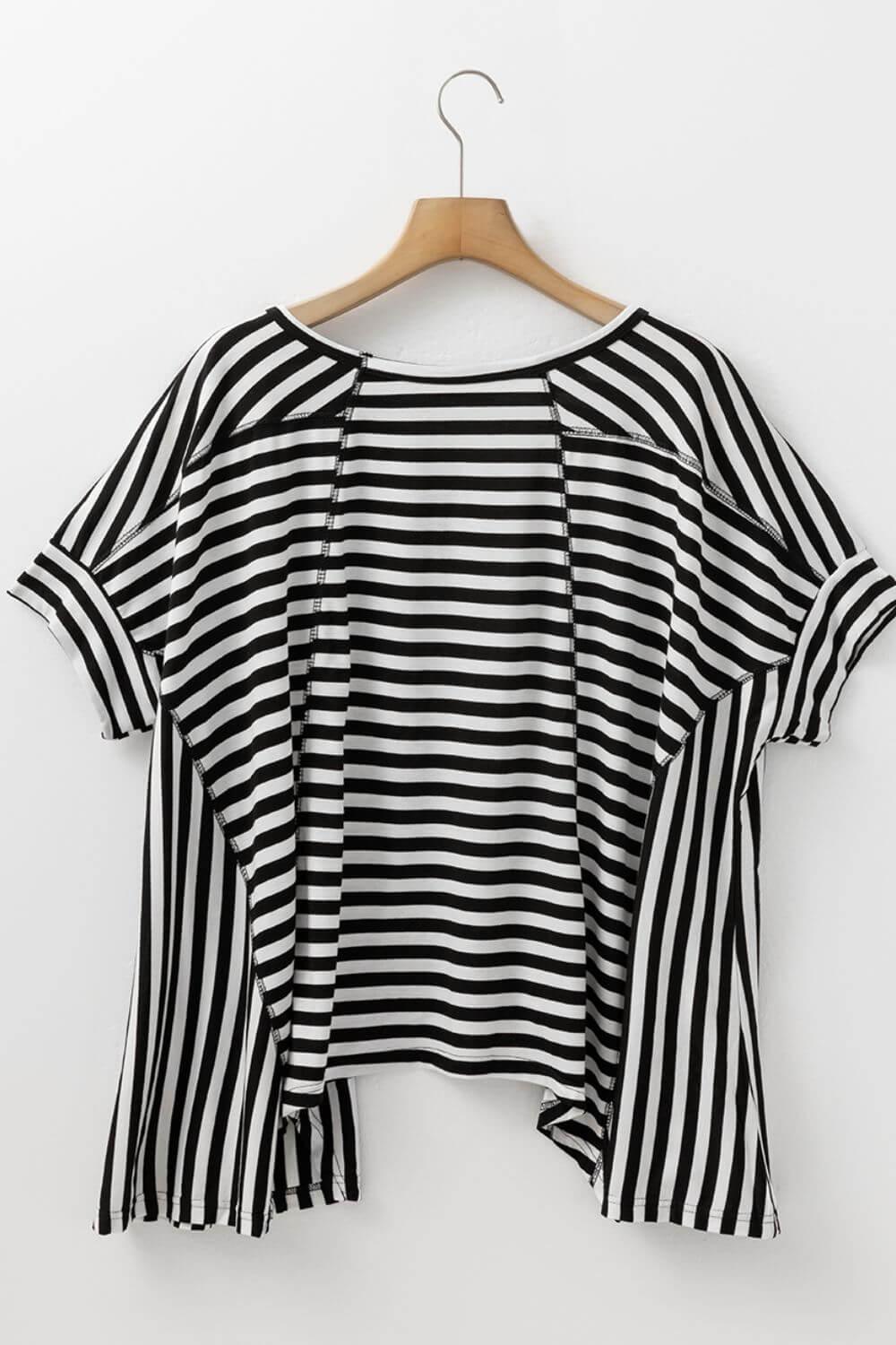 Stripe Batwing Sleeve Round Neck Oversized Top - Clothes For Her Online Store