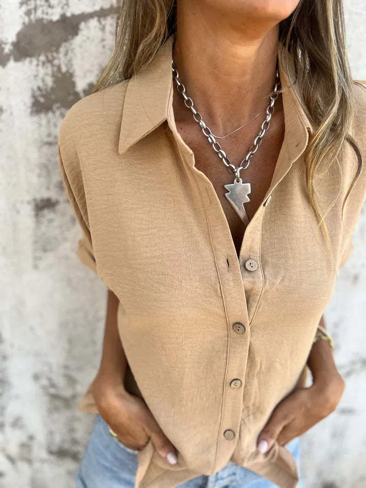 Full Size Casual Button Down Short Sleeve Loose Shirt Plus Size