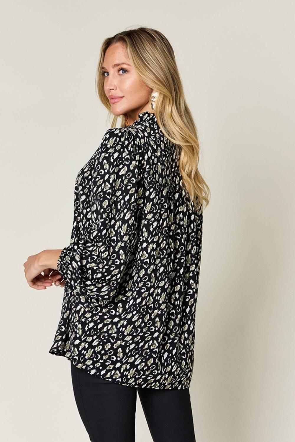 Double Take Full Size Leopard Long Sleeve Blouse - Clothes For Her Online Store