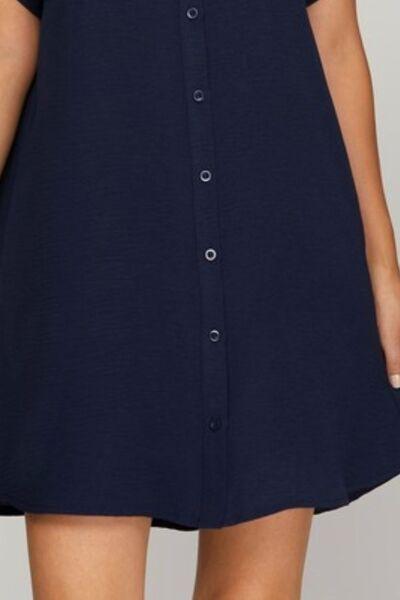 She + Sky Full Size Button Down Short Sleeve Woven Shirt Dress Plus Size - Clothes For Her Online Store
