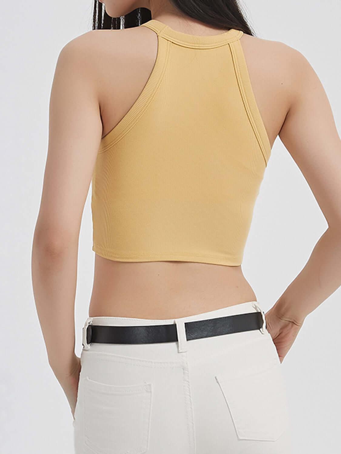 Ribbed Grecian Neck Cropped Tank with Chest Pads - Clothes For Her Online Store