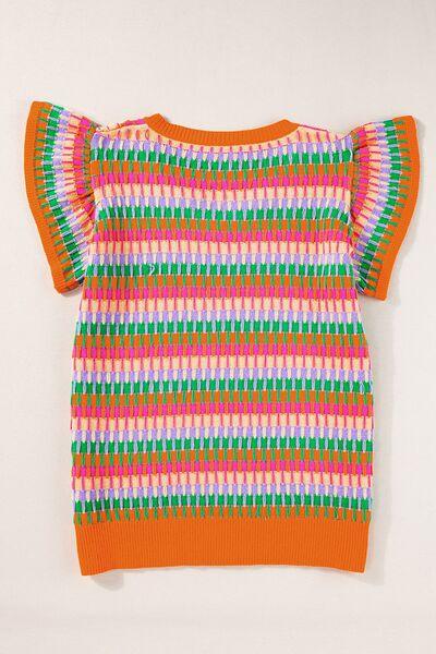 Contrast Striped V-Neck Knit Top - Clothes For Her Online Store